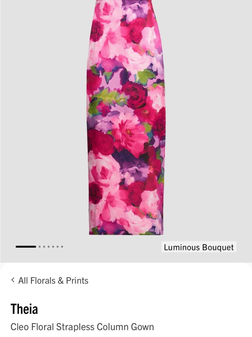 Theia Luminous Bouquet Floral Strapless Column Gown - Pink Multi